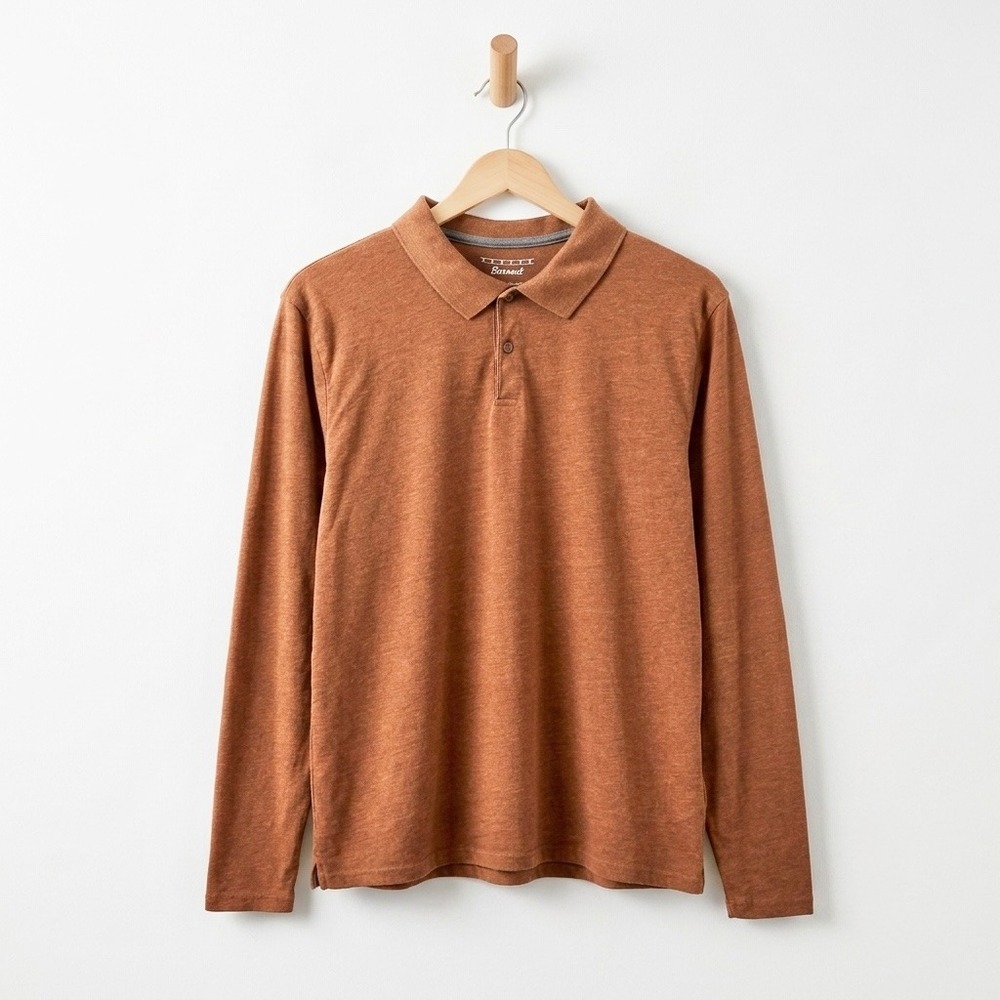 Lucky Brand Venice Burnout Mens Long Sleeve Polo Shirt Rust Orange Large Neutral
